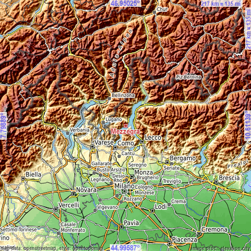 Topographic map of Mezzegra