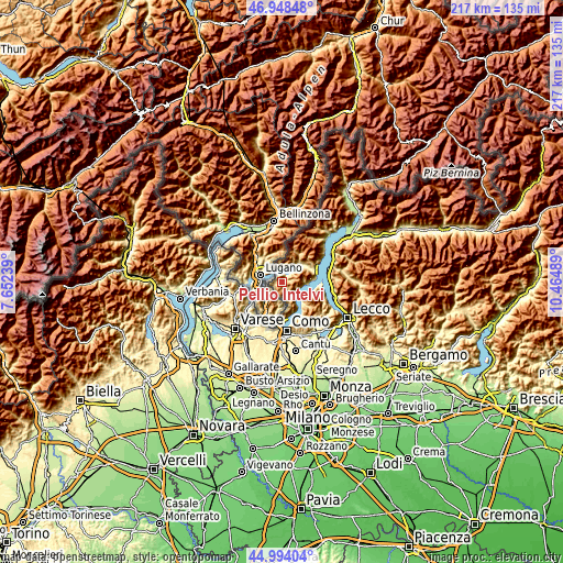 Topographic map of Pellio Intelvi