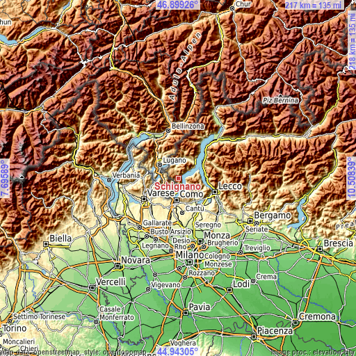 Topographic map of Schignano