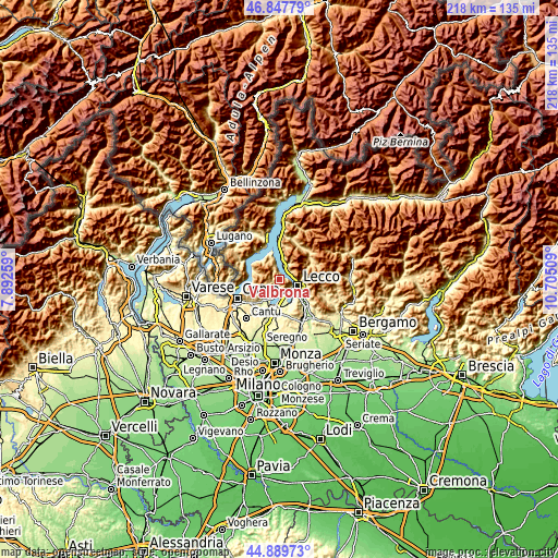 Topographic map of Valbrona