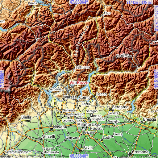 Topographic map of Val Rezzo