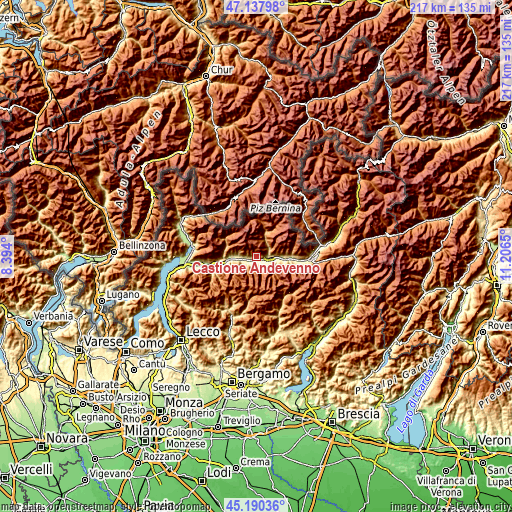 Topographic map of Castione Andevenno