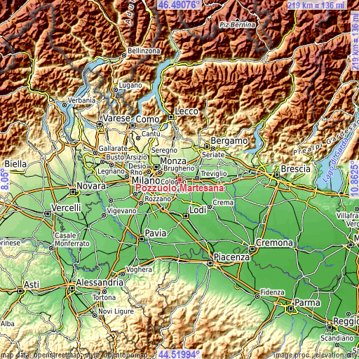 Topographic map of Pozzuolo Martesana