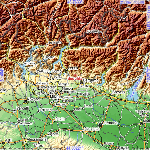 Topographic map of Bedulita