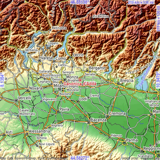 Topographic map of Canonica d'Adda