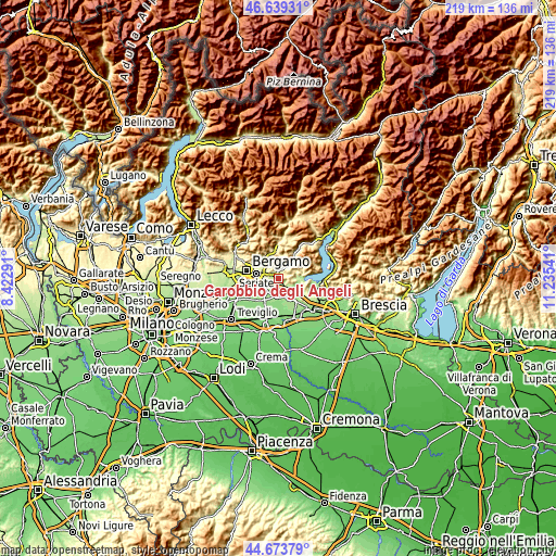 Topographic map of Carobbio degli Angeli