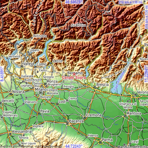 Topographic map of Cenate Sopra