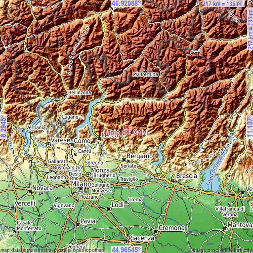 Topographic map of Moio de' Calvi