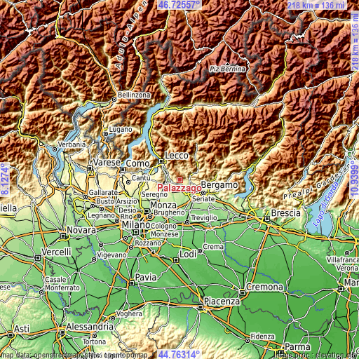 Topographic map of Palazzago