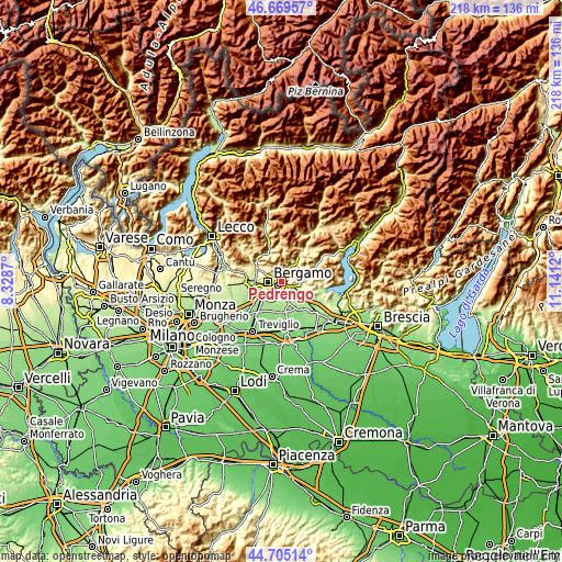 Topographic map of Pedrengo