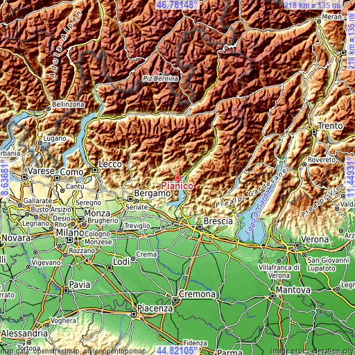 Topographic map of Pianico