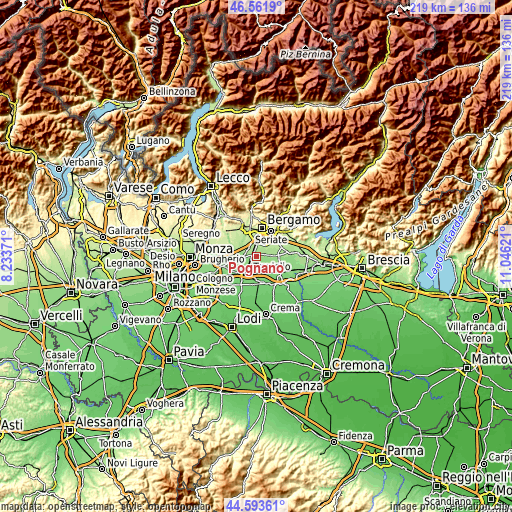 Topographic map of Pognano