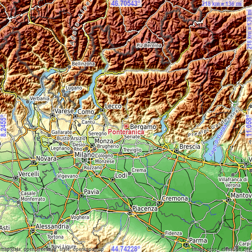 Topographic map of Ponteranica