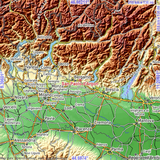 Topographic map of San Paolo d'Argon