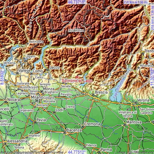 Topographic map of Spinone al Lago