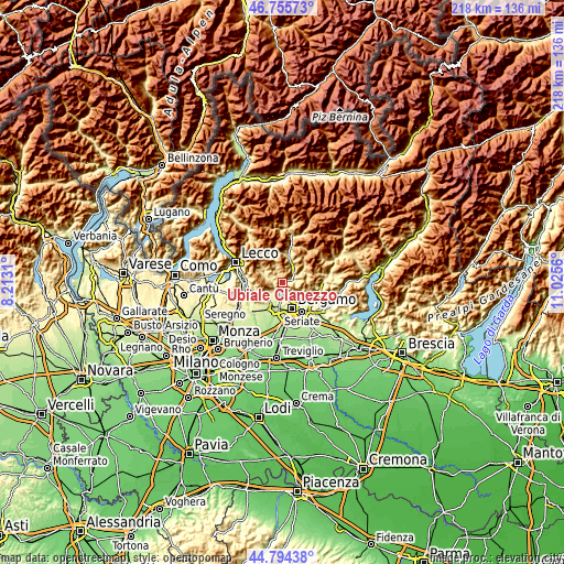 Topographic map of Ubiale Clanezzo