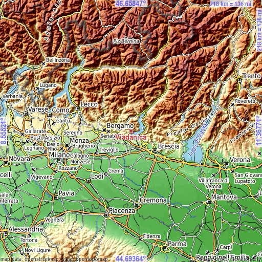 Topographic map of Viadanica