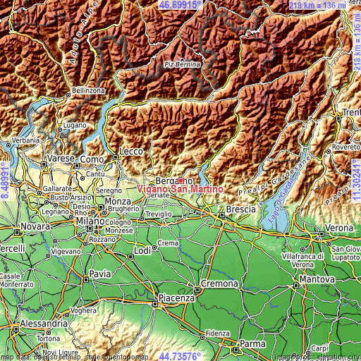 Topographic map of Vigano San Martino