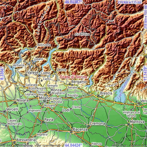 Topographic map of Costa di Serina