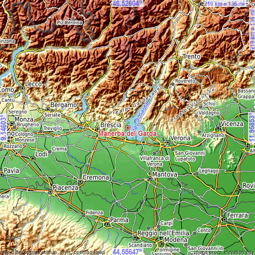 Topographic map of Manerba del Garda