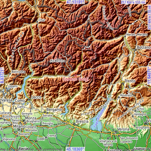 Topographic map of Corteno Golgi