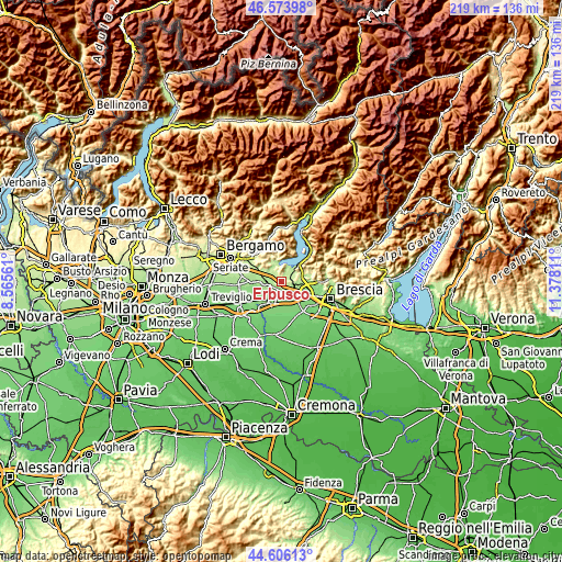 Topographic map of Erbusco