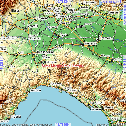 Topographic map of Santa Margherita di Staffora