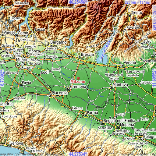 Topographic map of Milzano