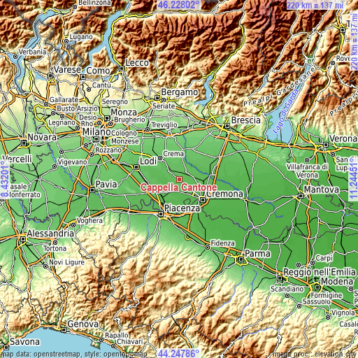 Topographic map of Cappella Cantone