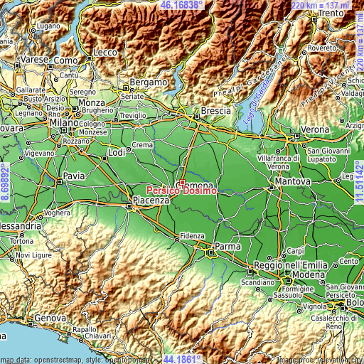 Topographic map of Persico Dosimo