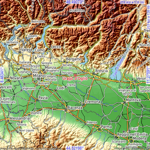 Topographic map of Urago d'Oglio