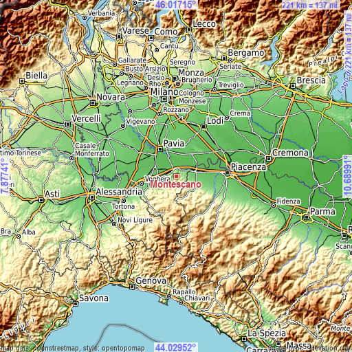 Topographic map of Montescano