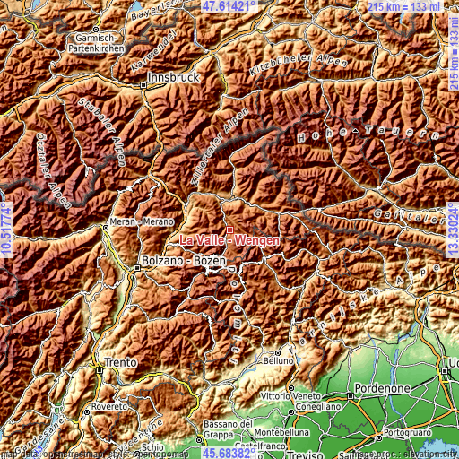 Topographic map of La Valle - Wengen