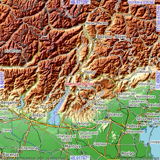 Topographic map of Garniga Nuova