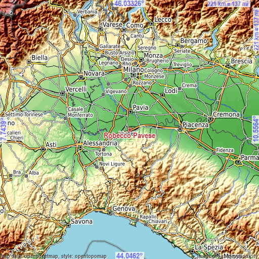 Topographic map of Robecco Pavese