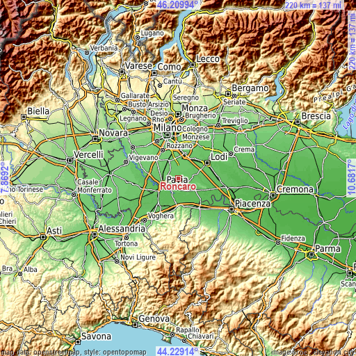 Topographic map of Roncaro