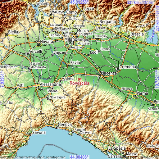 Topographic map of Rovescala