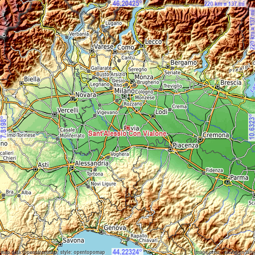 Topographic map of Sant'Alessio Con Vialone