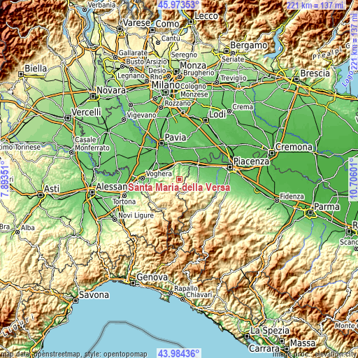 Topographic map of Santa Maria della Versa