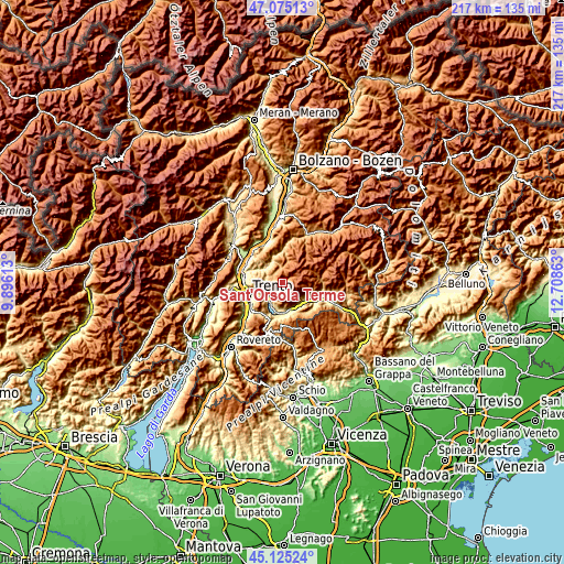 Topographic map of Sant'Orsola Terme