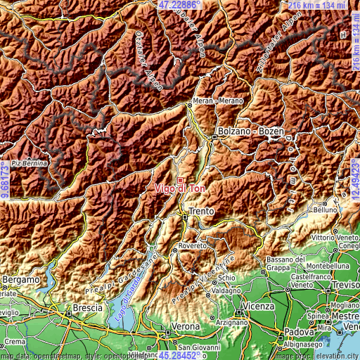 Topographic map of Vigo di Ton