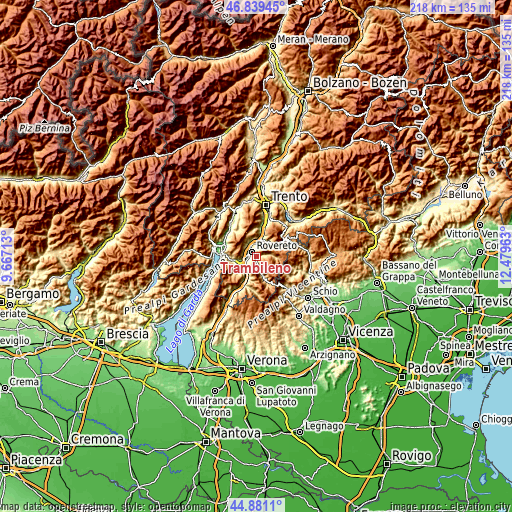 Topographic map of Trambileno