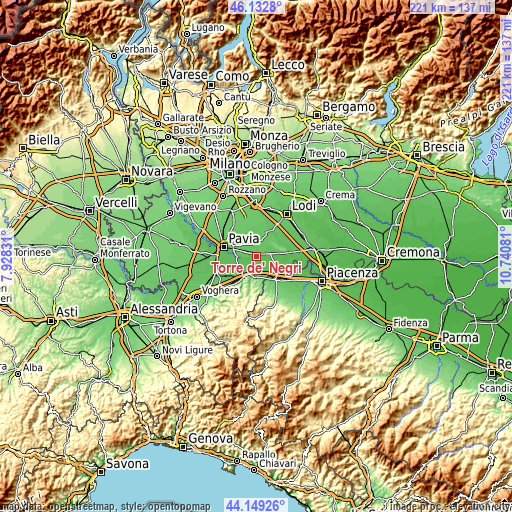 Topographic map of Torre de' Negri