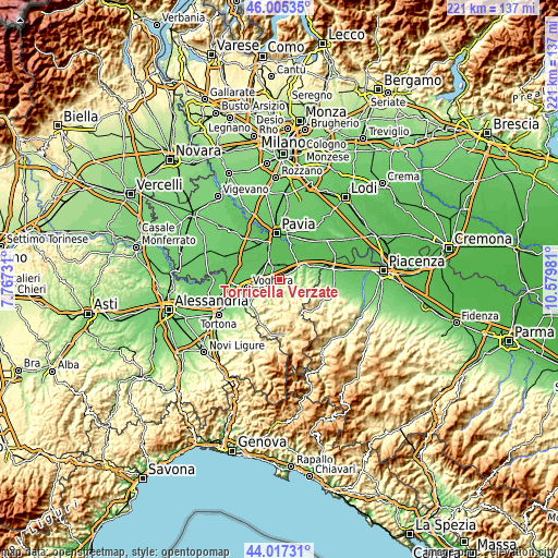 Topographic map of Torricella Verzate