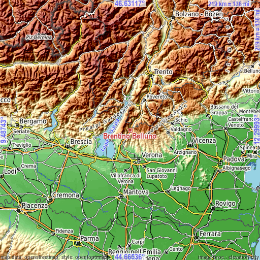 Topographic map of Brentino Belluno