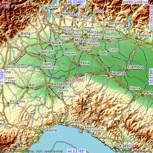 Topographic map of Verretto