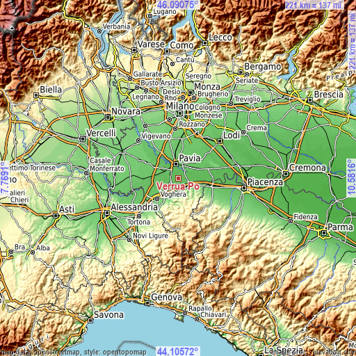 Topographic map of Verrua Po