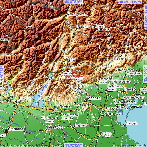 Topographic map of Pedemonte