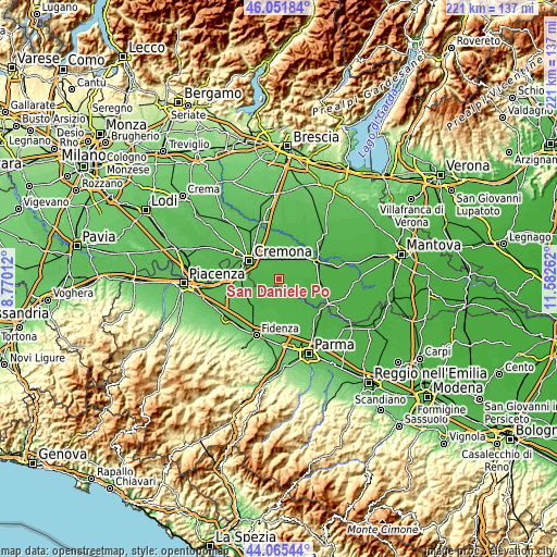 Topographic map of San Daniele Po