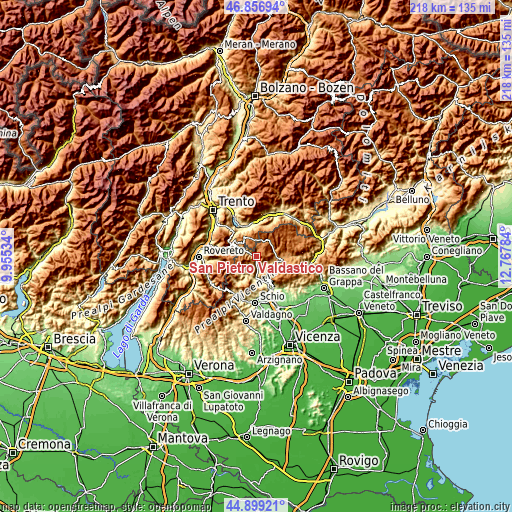 Topographic map of San Pietro Valdastico